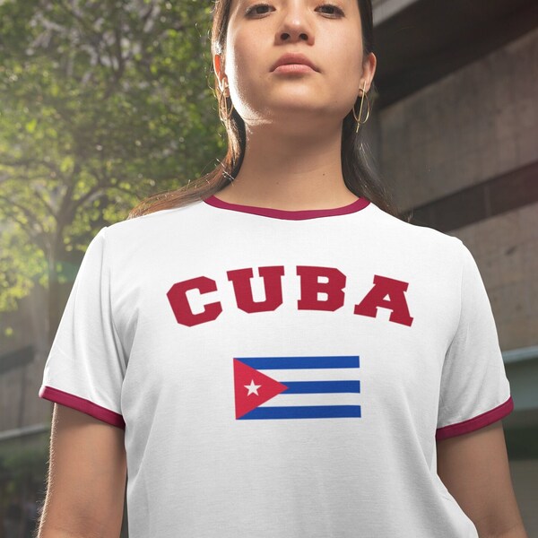 Cuba Flag Red and White Ringer Shirt - Cuban Pride Tee - Patriotic Cuban Souvenir - Unisex Cuba Shirt - Cuban Heritage Apparel