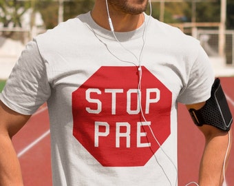 Stoppen Sie Pre T-Shirt, Unisex Baumwoll-Läufer-Shirt - Steve Prefontaine, Vintage Retro Leichtathletik T-Shirt