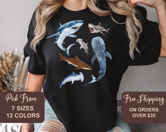 Watercolor Shark Shirt, Types Of Sharks t-shirt, Illustrated Hoodie, Youth Shark Gift Idea, Shark Species tee, Great White Shirt