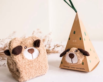 Christmas Animal Plushy Socks in a Box, Holiday Stocking Stuffer