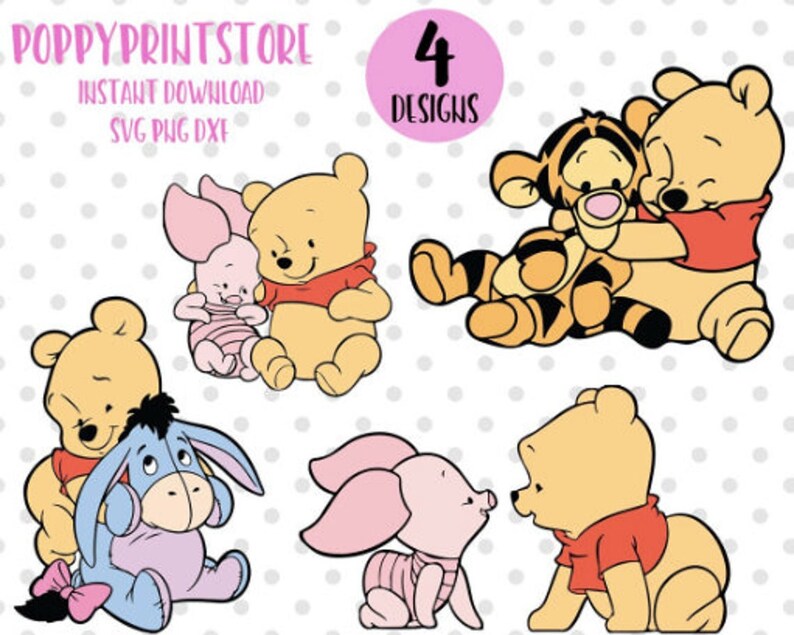 Download 4pcs Baby Winnie the Pooh Friends SVG PNG Cutting Files | Etsy
