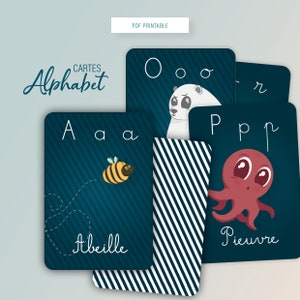 CARTES ABÉCÉDAIRE des Animaux - Fond Bleu - PDF Printable - Enfants / maternelle / primaire / éducation