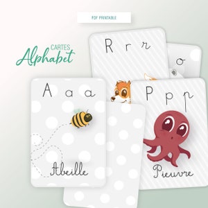 CARTES ABÉCÉDAIRE des Animaux - Fond Blanc - PDF Printable - Enfants / maternelle / primaire / éducation