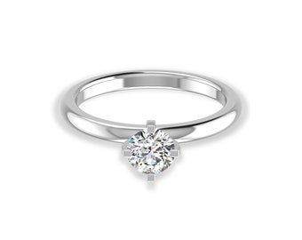 Minimalist round solitaire ring, 925 sterling silver with rhodium plating for tarnish protection. Gift boxed.