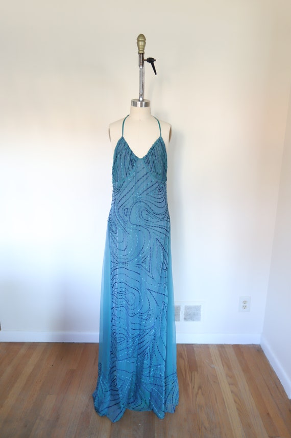 Y2k Vintage Sheer Silk Stitch Halter Dress - image 2
