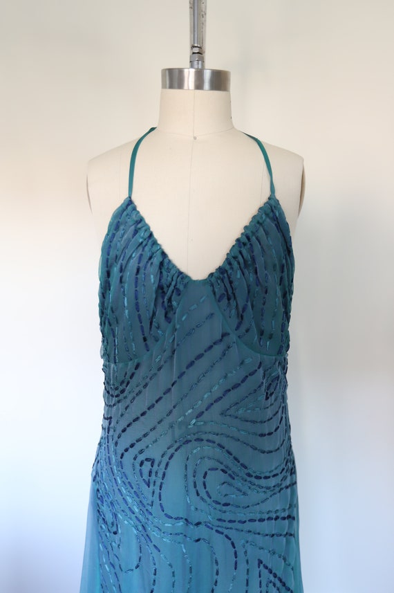 Y2k Vintage Sheer Silk Stitch Halter Dress - image 3