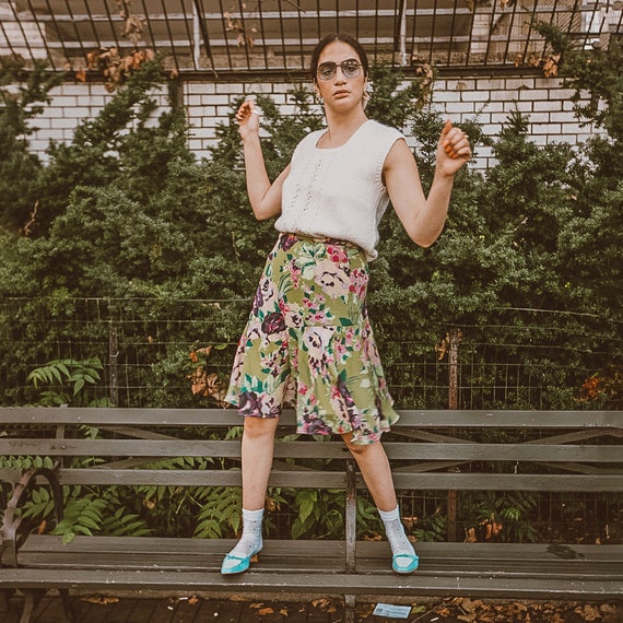 Green Floral Flare Flirty Skirt