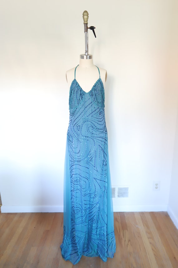 Y2k Vintage Sheer Silk Stitch Halter Dress - image 1