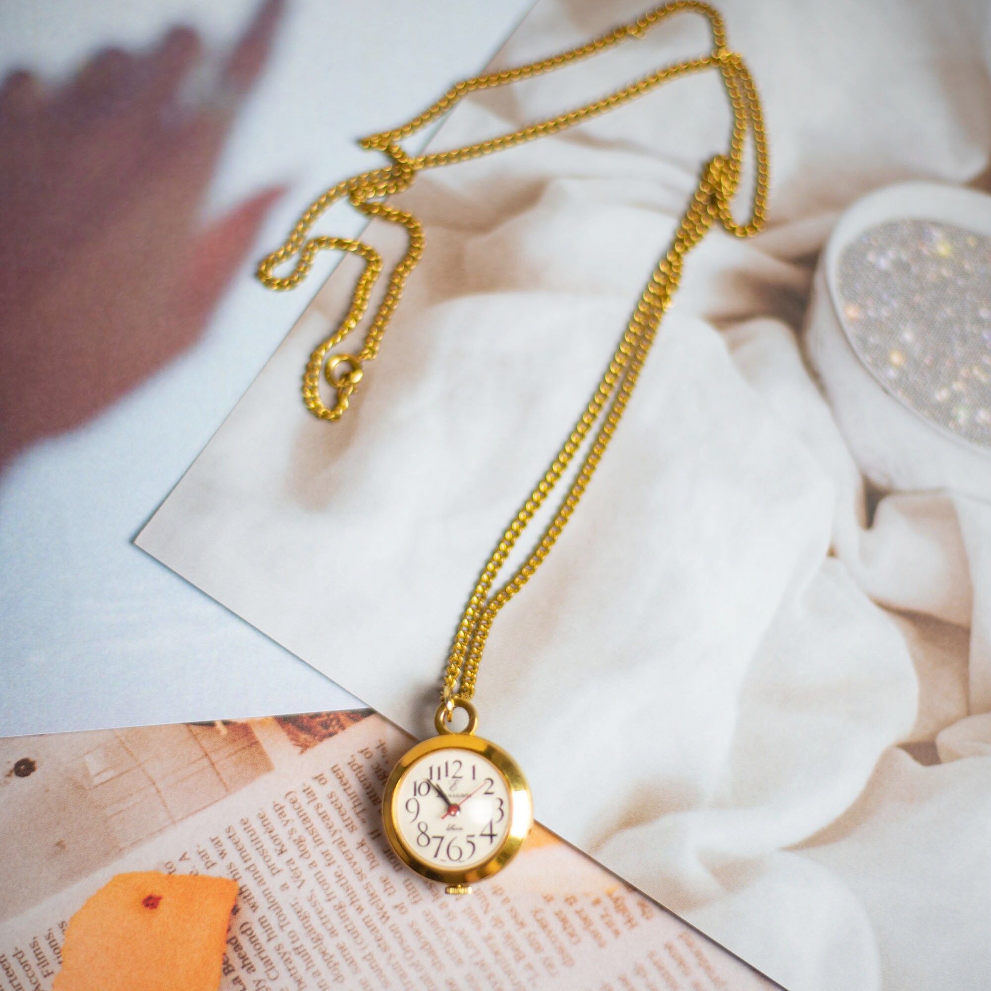 Gold Clock Necklace Etsy