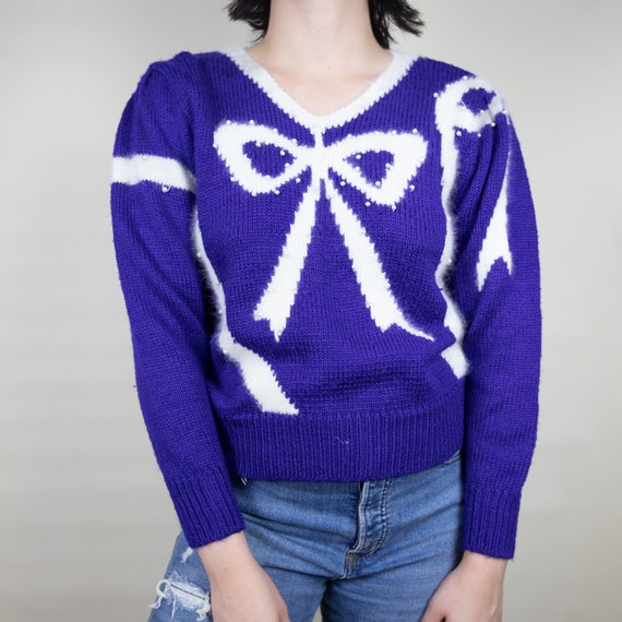 Fuzzy Bow Sparkle Sweater With Pearls