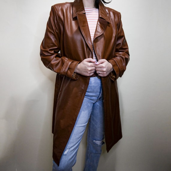 Brown Leather Trench Coat