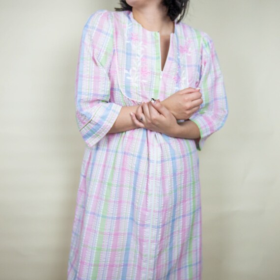 50s Seersucker Striped House Dress