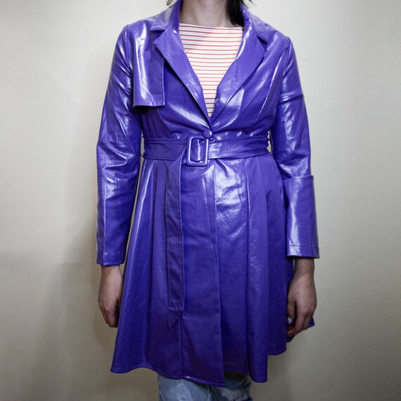 Purple Pleated Belted Trench Coat