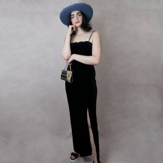 Vintage Velvet Spaghetti Strap Maxi Dress