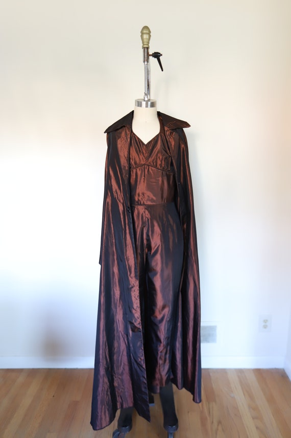 80s Vintage Bronze Taffeta Jumpsuit With Swing Ja… - image 1