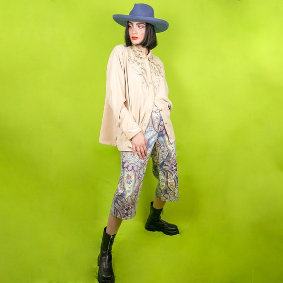 High Waisted Paisley Cropped Pants