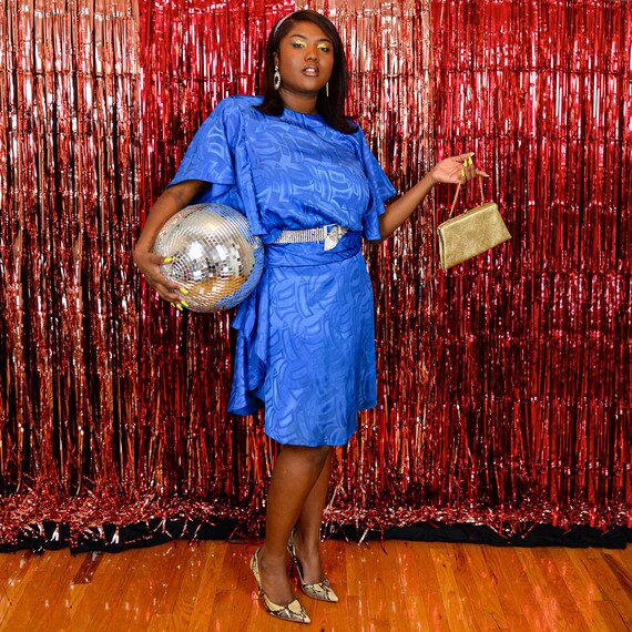 Vintage 80s Royal Blue Flutter Dress