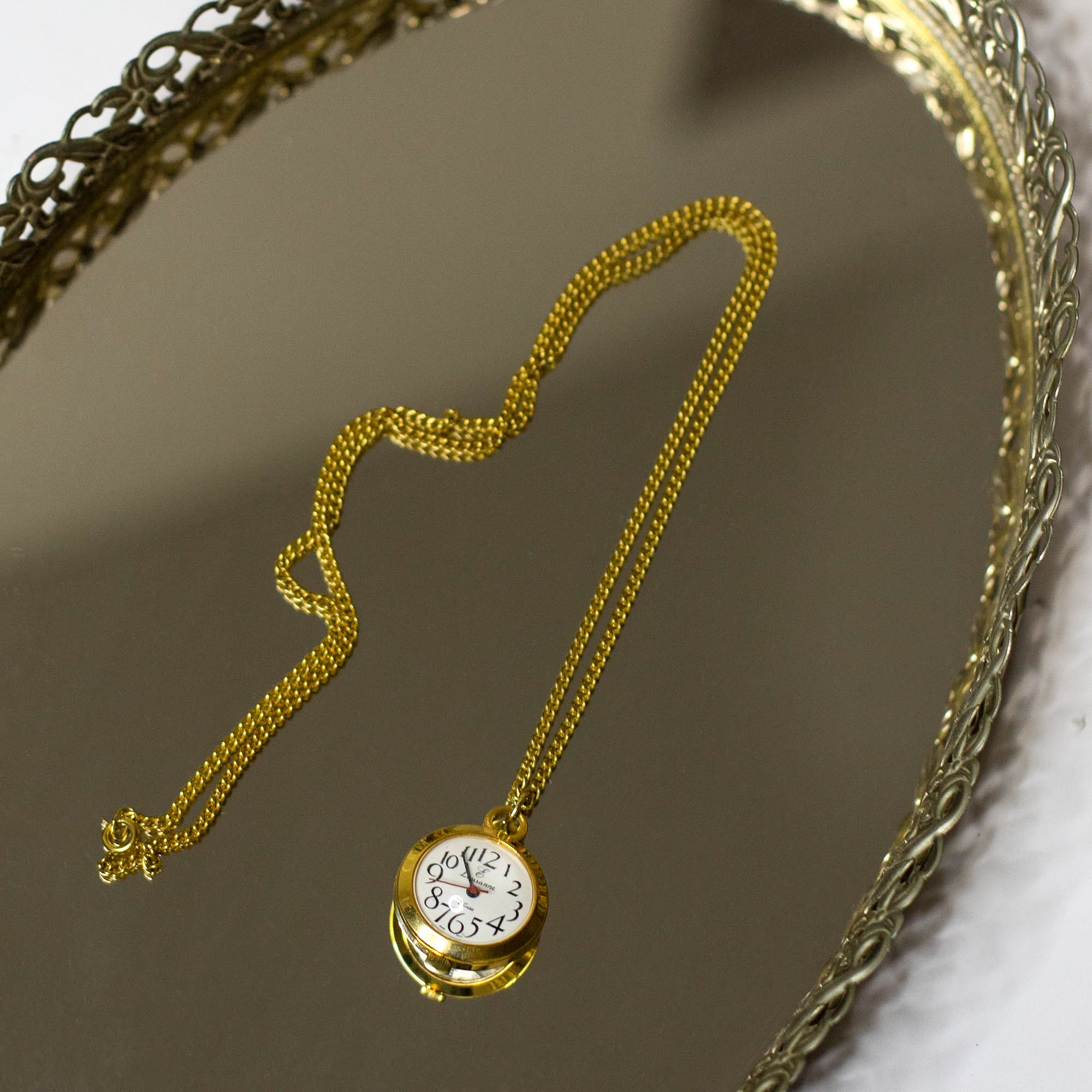 Gold Clock Necklace Etsy