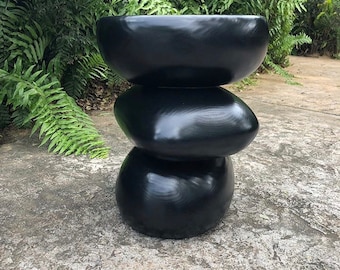 3 Stones - Side Table - Handcarved Wood Sculptural Furniture