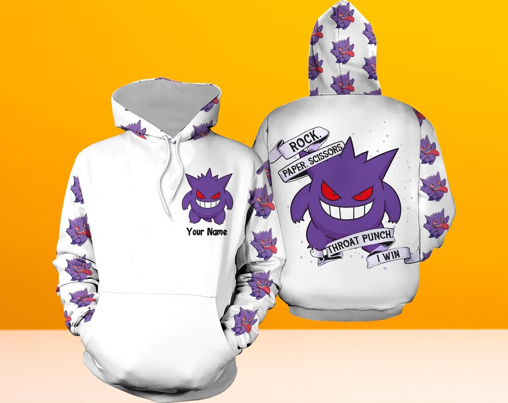 Personalized Gengar Hoodie 3D, Funny Gengar 3D Hoodie, Gengar Pokemon Hoodie 3D, Anime 3D Hoodie, Halloween Hoodie 3D.