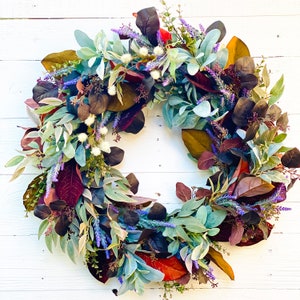 LAMBS EAR WREATH, Faux Greenery, Dried Flower Wreath, Elegant Eucalyptus Leaves Wreath, farmhouse Wreath, Perfect House Warming Gift