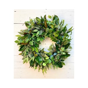 Neutral Greenery Wreath for Year Round Use | Front Door or Wall Decor | Simple Everyday Wreath | Rustic Minimalist Home Accent