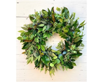 MAGNOLIA Wreath, Faux Wreath, Evergreen Wreath, Year Round Berry Modern Unique Wreath, FARMHOUSE DECORATION Wreath