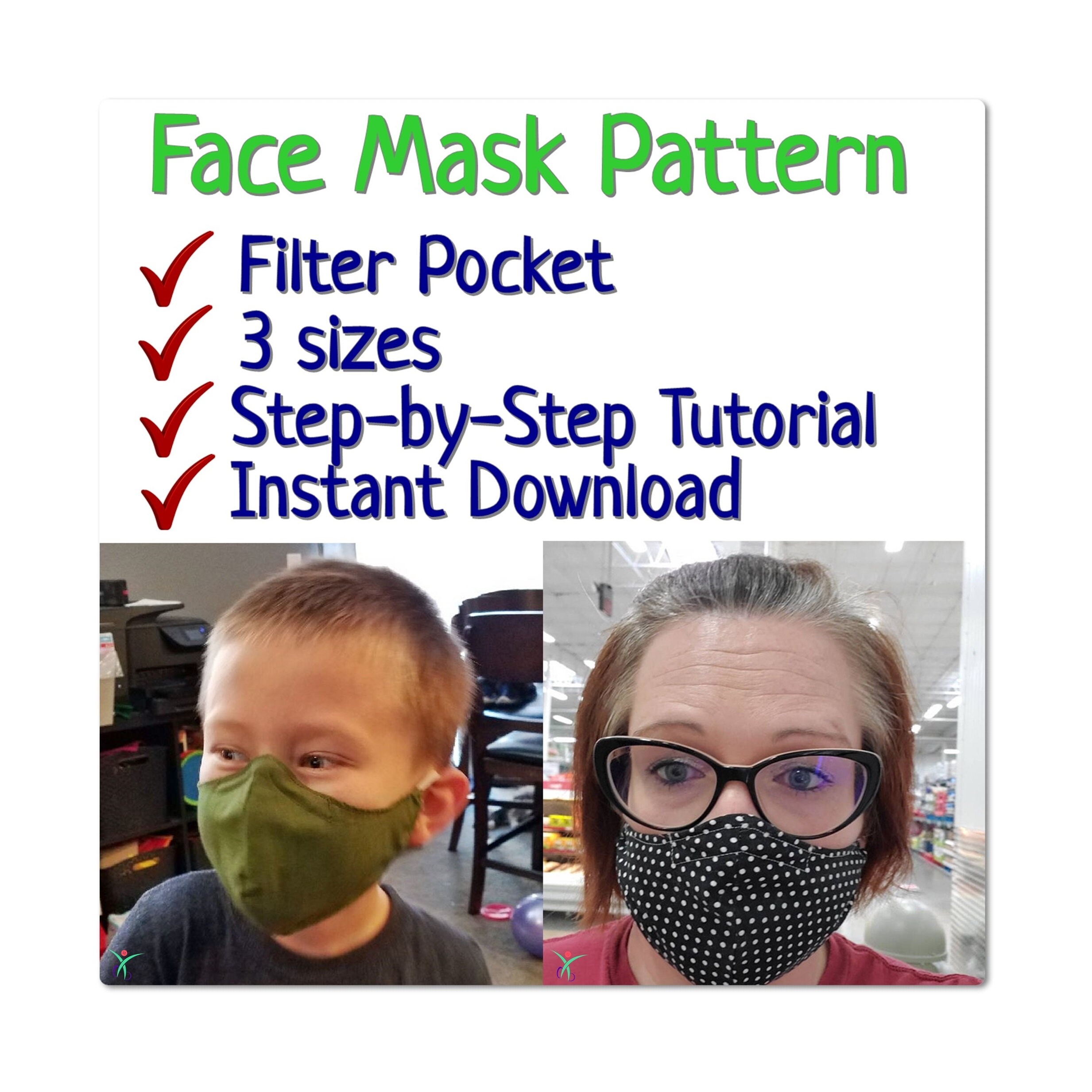 Face Mask Pattern With Nose Wire and Filter Pocket, Full Sewing