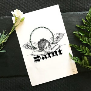 Cherub Saint A5 Print | Illustration | Art Print | Tattoo Inspired | Alt Goth Decor | Gallery Wall