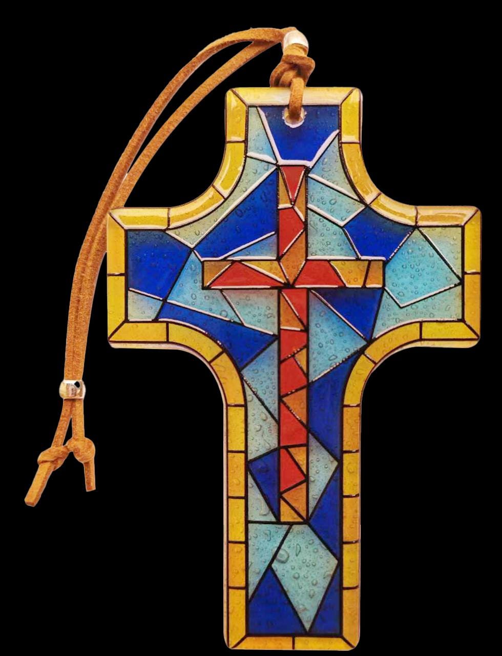 Glass cross 8x12cm - STAINED GLASS CROSS