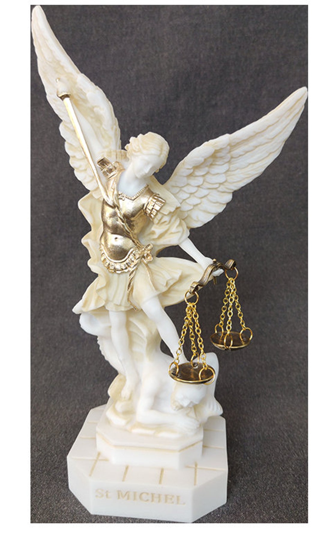 St Michael With Libra - Alabaster Statue 20cm - Beige and Gold - Etsy