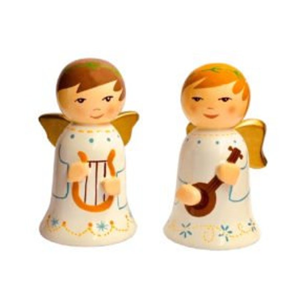 Deux anges 9cm en bois tourné + Boîte Cadeau