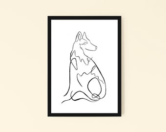 German Shepherd Personalised Line Art Print, German Shepherd Poster Print, Dog Poster, Dog Lover Gift, Dog Wall Art, Abstract Print