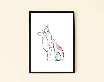 Personalized Border Collie Line Art Print, Dog Memorial Gift