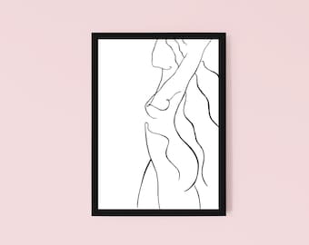 Eva - Freedom in Nudity Line Art Print | Naked Woman Painting