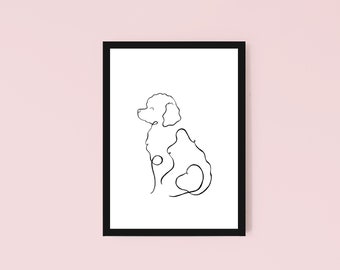 Personalisierte Cavapoo Line Kunstdruck, Tierportrait