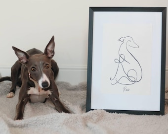 Personalized Whippet Line Art Print, Pet Portrait, Dog Memorial
