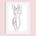Sunday Stretch - Nude Woman Minimalist Line Art Painting | Abstract Collage Naked Woman 