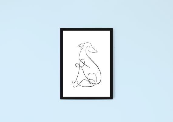 Whippet / Italian Greyhound Line Art | Free Personalised Name Option | Giclèe Fine Art Prints and Hand Painted artwork
