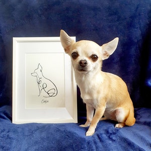 Spersonalizowany nadruk Chihuahua, Minimalistyczny nadruk z grafiką Chihuahua Line, Portret Chihuahua, Prezent dla Miłośnika Psów, Sztuka Ścienna Z Psem, Pamiątkowa Dla Zwierząt