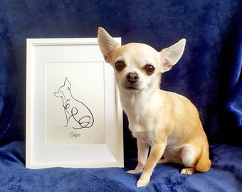Personalised Chihuahua Print, Minimalist Chihuahua Line Art Print, Chihuahua Pet Portrait, Dog Lover Gift, Dog Wall Art, Pet Memorial