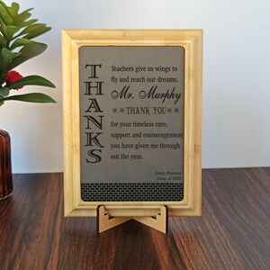 Custom Leather Plaque Sign: Custom Engraved Wood Teacher Gift PLT005