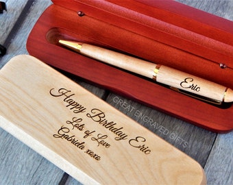Custom Wood Pen Set Birthday Gift for Him - Personalized Rosewood Pens - Engraved Corporate Gifts