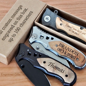 Engraved Groomsmen Proposal Gift | Personalized Folding Knife for Men | Custom Hunting Damascus Knives | boyfriend Gift | Birthday Gifts