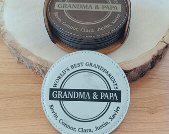 Custom Grandparent Gift: Engraved Grandma Leather Coaster, CAS039