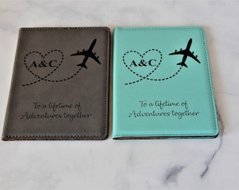 Wedding Gift for Couple - Personalized Passport Cover Holder Engraved Wallet - Honeymoon Gifts