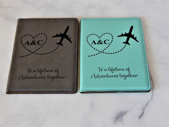 Wedding Gift for Couple - Personalized Passport Cover Holder Engraved Wallet - Honeymoon Gifts