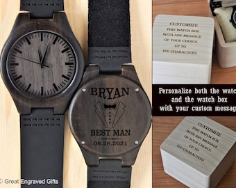Groomsmen Gift Box - Personalized Wood Watch - Engraved Wooden Watches for Groomsman