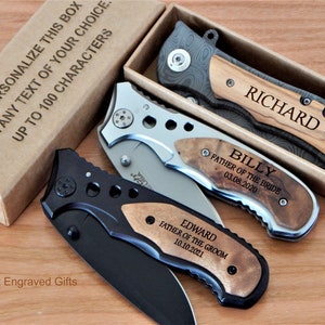 Engraved Pocket Knife | Custom Hunting Knives for Groomsmen | Monogram Camping Knives for Men | Personalized Hunting Wood Knife for Him