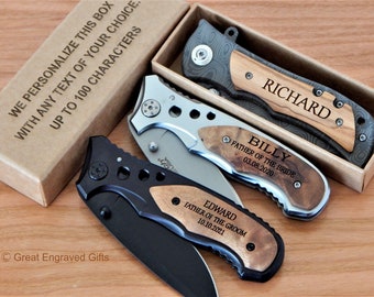 Engraved Pocket Knife | Custom Hunting Knives for Groomsmen | Monogram Camping Knives for Men | Personalized Hunting Wood Knife for Him